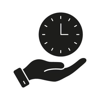Hand Holding Clock Solid Icon. Time Management, Efficiency, And Productivity Silhouette Symbol. Prioritization And Scheduling Concept. Isolated Illustration vector