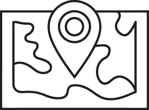 Simple outline icon of a map with a location pin marker vector