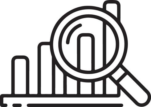Magnifying glass over rising bar graph representing data analysis vector