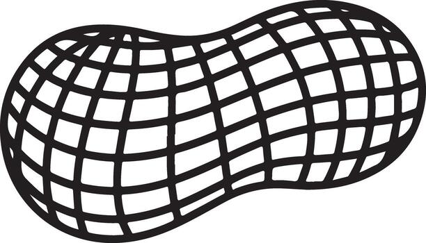 Abstract 3d wireframe peanut shape with grid overlay vector