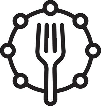 Abstract fork icon surrounded by connected circles representing a network or community vector