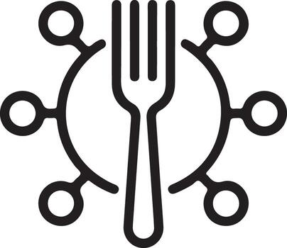 Fork surrounded by a network of connected circles representing food distribution vector