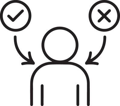 Person making a decision between a checkmark and an x symbol vector
