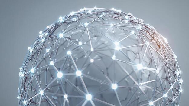 Global Network Sphere with Connected Dots Modern Technology and Communication Concept, Abstract 3D Rendering photo