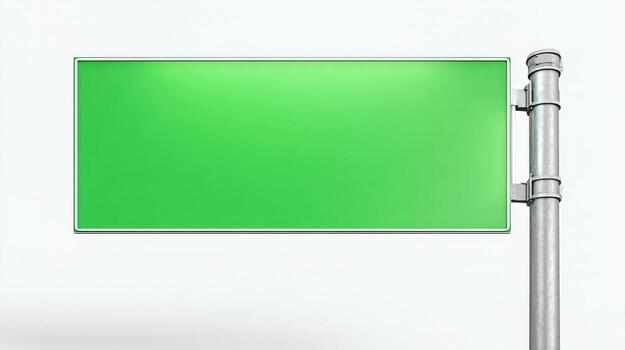 Blank Green Road Sign on Pole, Ready for Custom Text, Perfect for Mockups and Visualizations photo