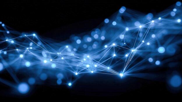 Abstract Network Connection with Glowing Nodes and Lines on a Dark Background, Representing Technology photo
