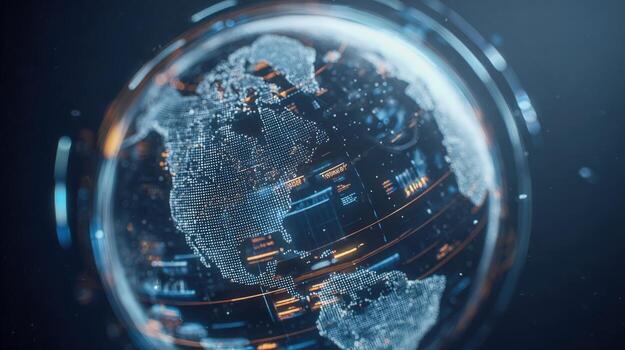 Digital Globe with North America View Futuristic Earth Concept for Technology and Global Connectivity photo