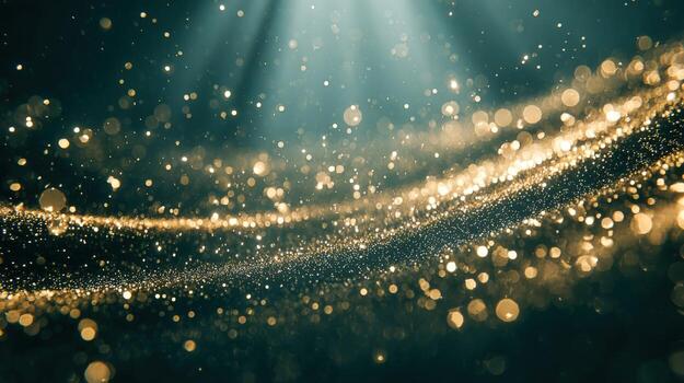 Abstract Golden Particle Wave Background with Bokeh Lights and Shimmering Effect for Luxury and Celebratory Designs photo