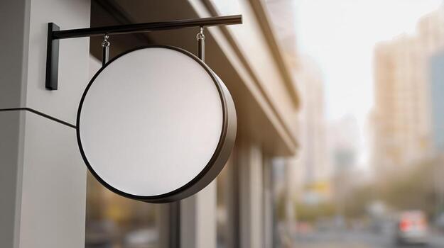Blank Round Signage Mockup for Storefront Advertising Display and Brand Promotion on Building Facade photo