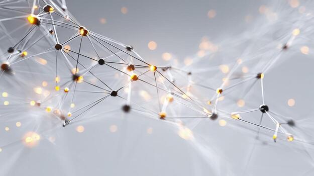 Abstract Network Connection Structure with Golden Lights, Futuristic Technology Background for Data Visualization photo