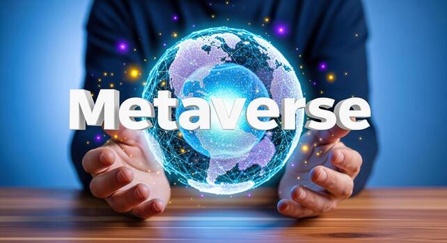 Metaverse Concept with Globe in Hand Virtual Reality, Digital World, Future Technology Illustration photo