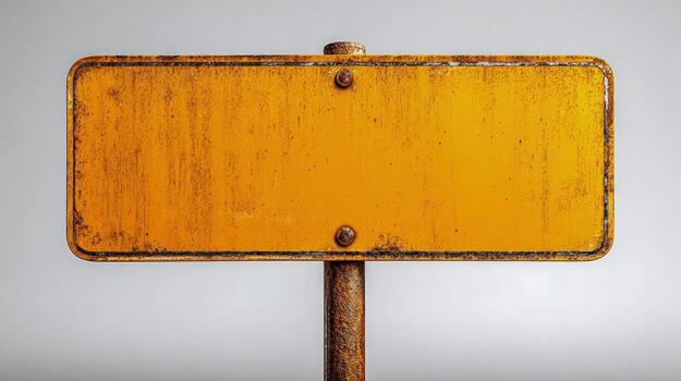 Rustic Yellow Sign Blank Metal Isolated, Weathered Steel Plate for Custom Text, Design Mockup photo