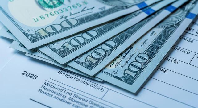 Stack of One Hundred Dollar Bills on Financial Document Representing Earnings and Investment Planning photo