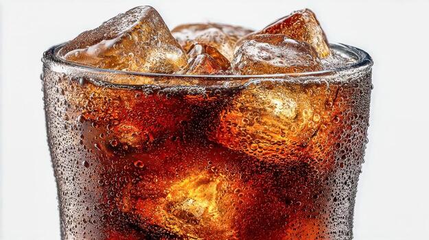 Refreshing Cola Drink with Ice Cubes in a Glass on a White Background photo