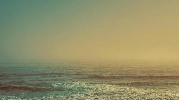 Calming Ocean View with Pastel Tones and Mist, Tranquil Seascape with Soft Colors and Atmospheric Conditions photo