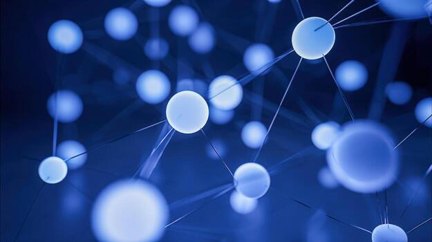 Abstract Network Connection Nodes Linked by Lines, Representing Technology, Science, and Communication in Deep Blue photo