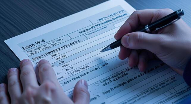 Filling Out Tax Form W-4 Employee Withholding Certificate for US Federal Income Tax, Financial Planning and Document Submission photo