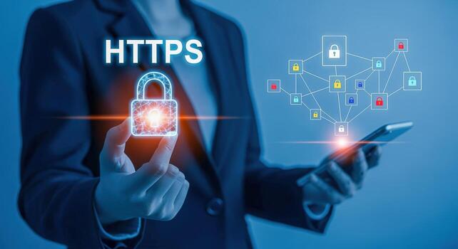 seguro conexión concepto mujer participación digital candado representando https protocolo para datos proteccion en línea foto