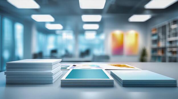 Office Paperwork Clean Documents Stacked on Desk in Modern Workspace Environment - Concept for Business and Administration photo