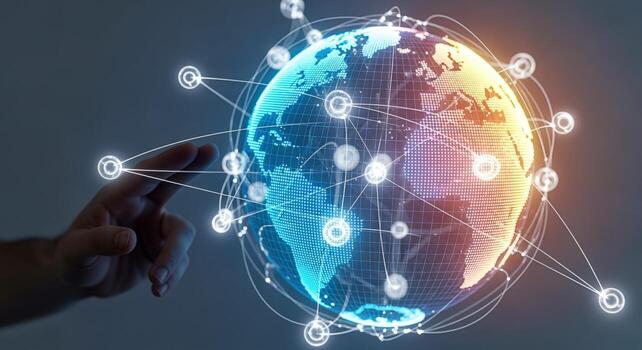 Global Network Connection Worldwide Communication with Digital Globe and Interconnected Nodes, Representing Modern Technology photo