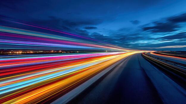 Dynamic Light Streaks on Highway at Dusk Modern Transportation and Connectivity Concept photo