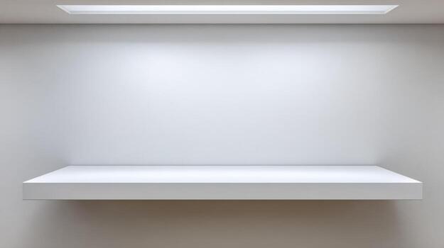 Minimalist White Shelf Mockup with Overhead Lighting for Product Display and Presentation photo