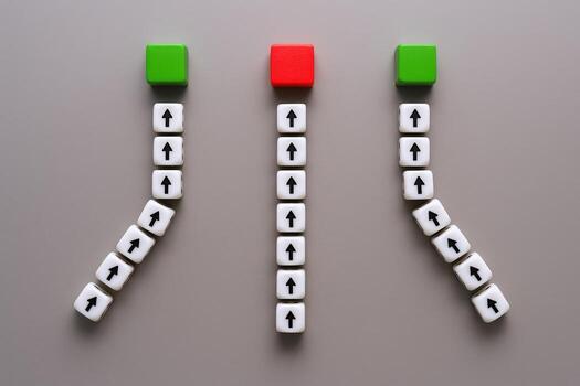 Directional Strategy Green and Red Arrows Representing Business Growth and Divergence on Neutral Background photo