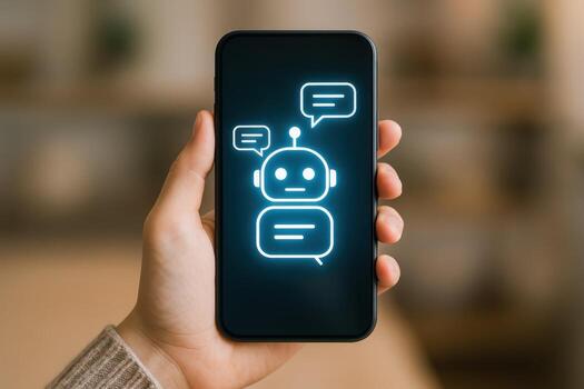AI Chatbot on Smartphone Display Modern Communication and Artificial Intelligence Concept for Business Technology photo