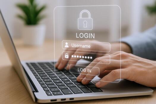 seguro iniciar sesión interfaz cubrir en ordenador portátil demostración autenticación proceso para datos proteccion foto