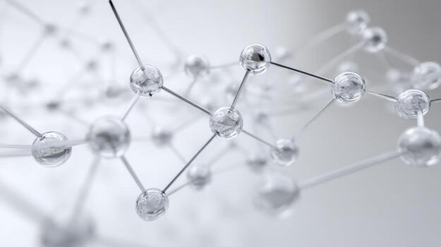 Molecular Structure Visualization with Glass Spheres Connected by Thin Rods on a White Background photo