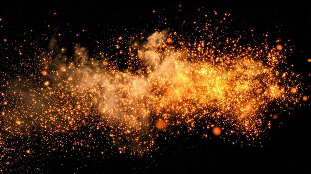 dorado reluciente partícula explosión en negro antecedentes crea mágico efecto para festivo diseños foto