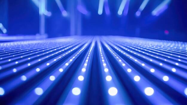 Abstract Blue Light Grid Background with Perspective View for Technology and Futuristic Concepts photo