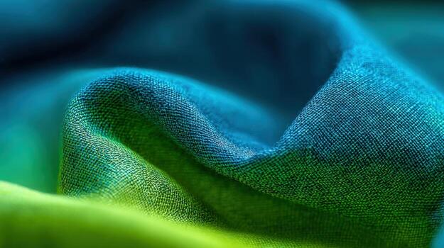 Gradient Fabric Close-Up Teal, Green, and Blue Textile with Soft Texture for Fashion and Design photo