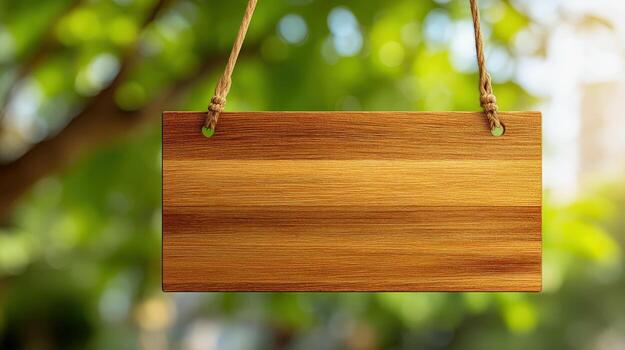 blanco de madera firmar colgando desde árbol rama con natural verde fondo, Copiar espacio para mensaje foto
