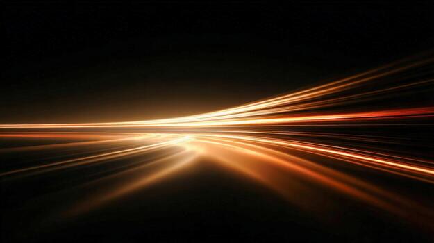 Abstract Golden Light Streaks on Black Background, Motion Trails, Speeding Light Effect, Future Technology photo