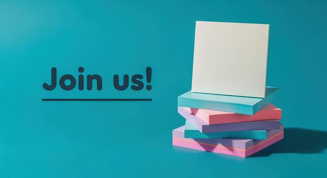 Stack of colorful sticky notes against blue background, perfect for reminders and announcements, with copy space photo