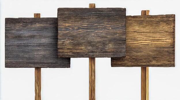 Rustic Wooden Signposts Isolated on White Background, Perfect for Mockups and Presentations, Providing Ample Text Space photo