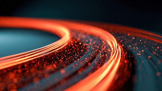 Abstract Curved Light Streaks with Particles Data Flow, Technology, and Energy Concept photo
