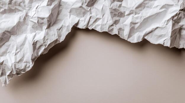 Crumpled White Paper Edge on Beige Background Abstract Texture for Graphic Design Elements photo