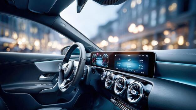 Modern Vehicle Interior Display with Ambient Illumination Showcasing Advanced Car Technology and Luxury Car Dashboard photo
