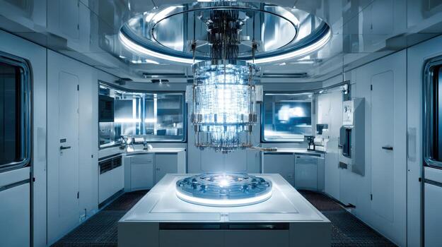 Quantum Computing System Interior Futuristic Technology, Research and Development in Advanced Scientific Laboratory photo