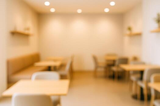 Blurred Cozy Cafe Interior with Tables and Chairs, Creating a Serene and Inviting Atmosphere photo
