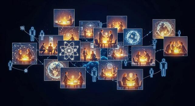 Futuristic Business Network Concept with Holographic Connections Showcasing Global Collaboration and Technological Advancement photo