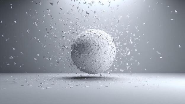 Exploding Sphere with Debris, Abstract Destruction and Fragmentation Concept, High Impact, Minimalist Design, 3D Render photo