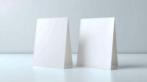 Blank White Table Tents Mockup for Menu, Advertising or Promotion, Isolated on Clean Background photo