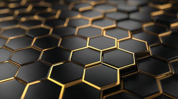 Abstract Black and Gold Hexagonal Background Modern Technology, Science, and Geometric Pattern Design photo