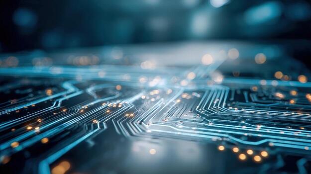 Abstract Technology Background with Circuit Board Pattern Futuristic, High-Tech Network Design for Innovation photo