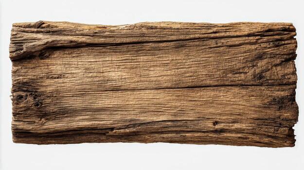 Rustic Wood Plank Isolated on White, High-Resolution Texture for Mockups and Design Overlays photo