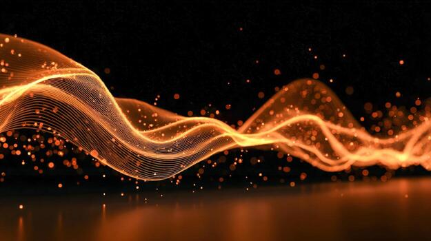 Abstract Gold Wave Particle Background, Dynamic Digital Waveform with Sparkles, Luxury Decoration for Presentations photo