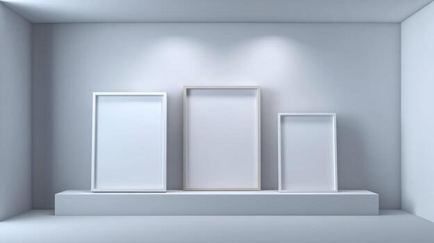 Minimalist White Frame Mockup in Gallery Space for Art Display and Presentation photo